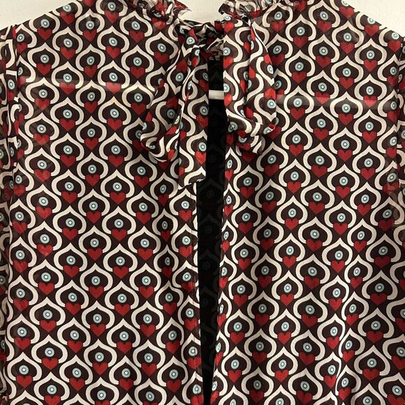 Zara Woman Geometric Heart Print Ruffled Keyhole Back Midi/Maxi Dress S - Picture 6 of 9